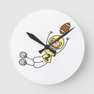 Stick Figure Football Yellow Round Clock