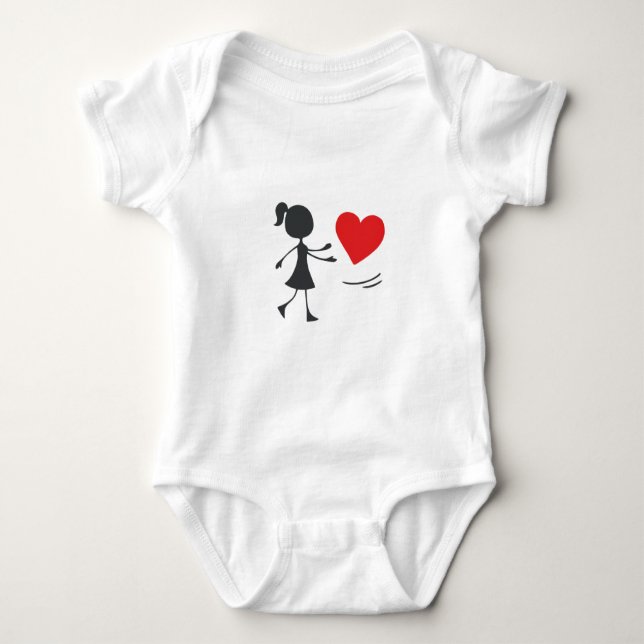 Stick Figure Girl Catching Heart Graphic Tee (Front)
