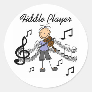 Stick Figure Girl Fiddle Player Tshirts and Gifts Classic Round Sticker