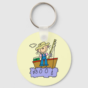 Stick Figure Girl Fishing Key Ring