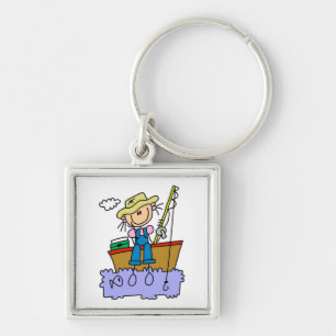 Stick Figure Girl Fishing Key Ring
