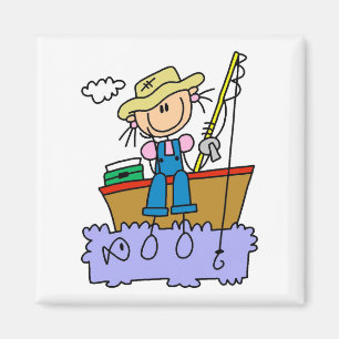 Stick Figure Girl Fishing Magnet
