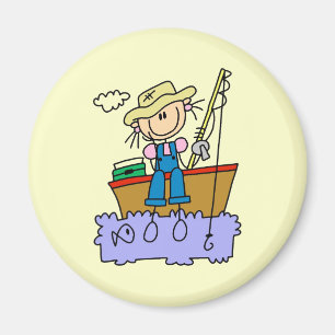 Stick Figure Girl Fishing Magnet