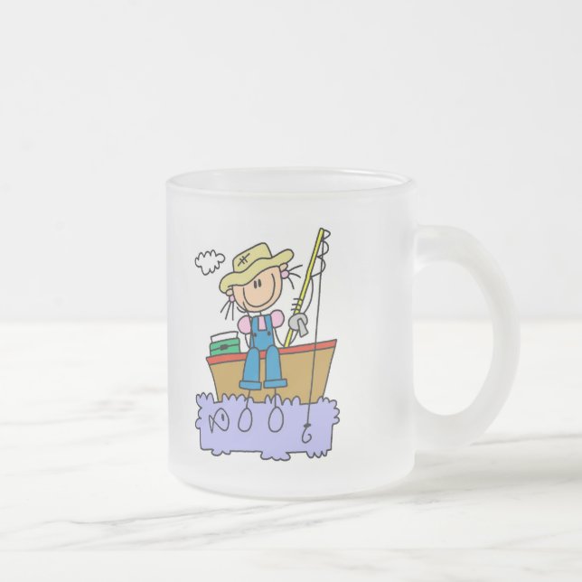 Stick Figure Girl Fishing T-shirts and Gifts Frosted Glass Coffee Mug (Right)