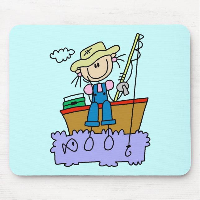Stick Figure Girl Fishing T-shirts and Gifts Mouse Pad (Front)