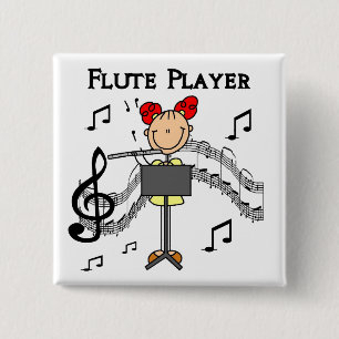 Stick Figure Girl Flute Player Tshirts and Gifts 15 Cm Square Badge