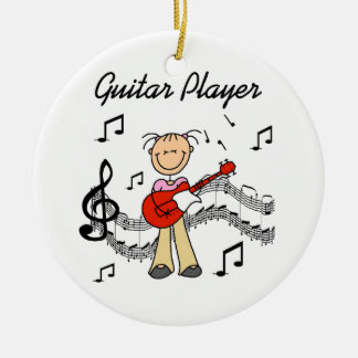 Stick Figure Girl Guitar Player T-shirts and Gifts Ceramic Tree Decoration