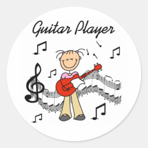Stick Figure Girl Guitar Player T-shirts and Gifts Classic Round Sticker