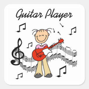 Stick Figure Girl Guitar Player T-shirts and Gifts Square Sticker