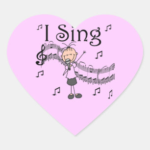 Stick Figure Girl I Sing T-shirts and Gifts Heart Sticker