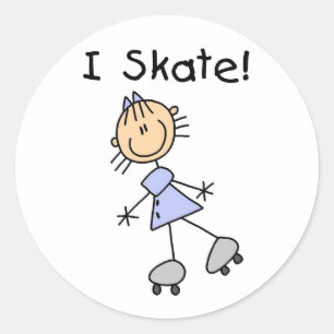Stick Figure Girl I Skate Classic Round Sticker
