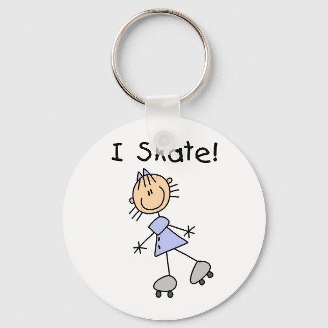 Stick Figure Girl I Skate Key Ring (Front)
