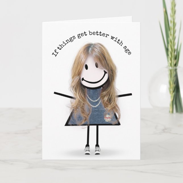 Stick Figure Girl In Sneakers Birthday Humour Card (Front)