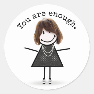 Stick Figure Girl In Sneakers with Quote Classic Round Sticker