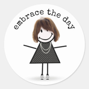 Stick Figure Girl In Sneakers with Quote Classic Round Sticker