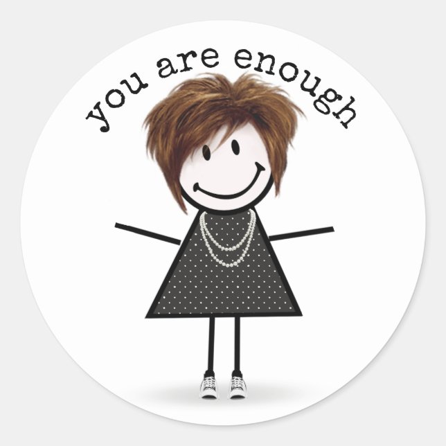 Stick Figure Girl In Sneakers with Quote Classic Round Sticker (Front)
