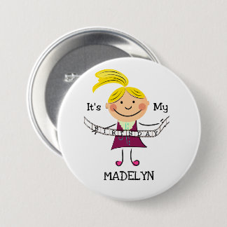Stick Figure Girl It's My Birthday 7.5 Cm Round Badge