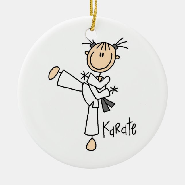 Stick Figure Girl Karate T-shirts and Gifts Ceramic Tree Decoration (Front)
