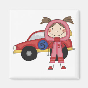 Stick Figure Girl Race Car Driver Tshirts Magnet