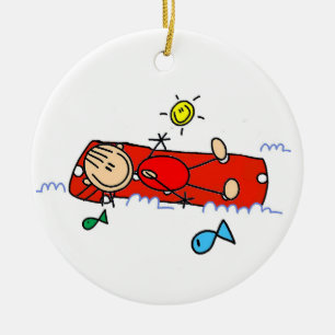 Stick Figure Girl Red Air Mattress Ceramic Tree Decoration