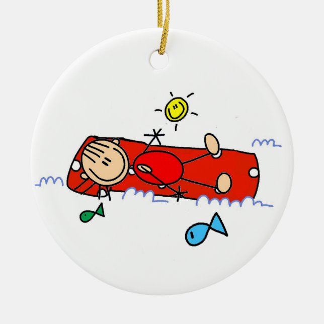 Stick Figure Girl Red Air Mattress Ceramic Tree Decoration (Front)