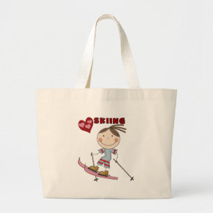 Stick Figure Girl Skier Tshirts and Gifts Large Tote Bag