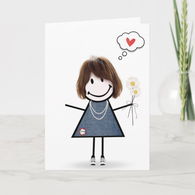 Stick Figure Girl Thinking of You Card (Front)