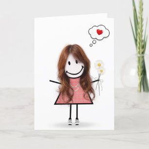 Stick Figure Girl Thinking of You  Card