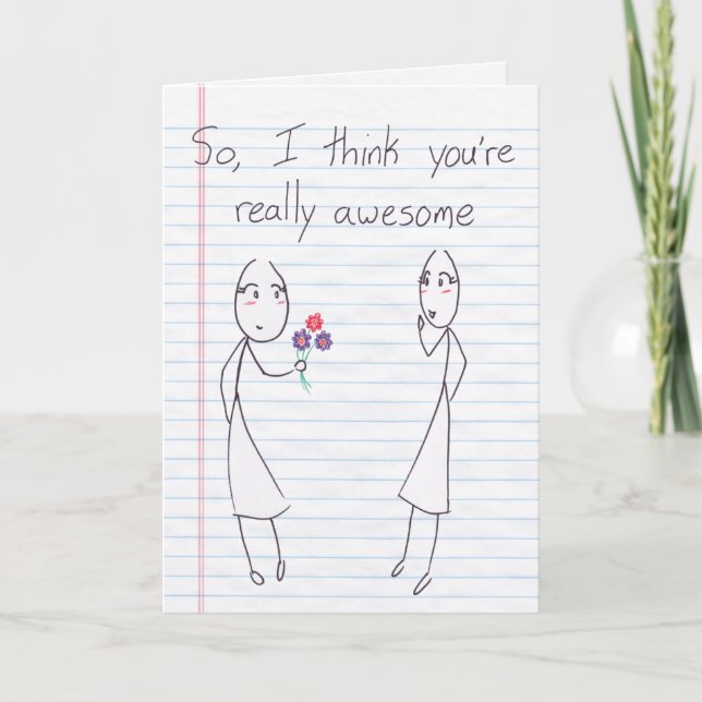 Stick Figure Girl to Girl Valentine Holiday Card (Front)