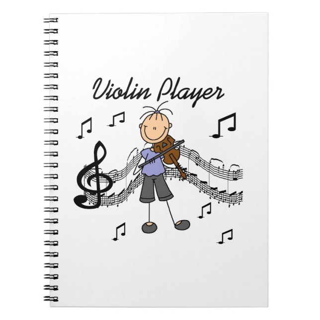 Stick Figure Girl Violin Player T-shirts and Gifts Spiral Notebook (Front)
