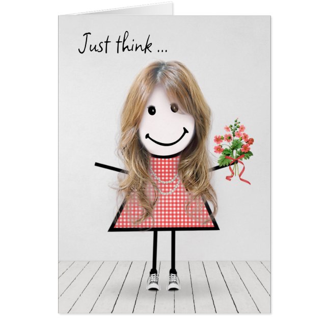 Stick Figure Girl with Birthday Bouquet (Front)