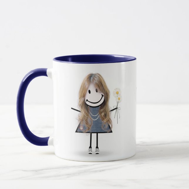 Stick Figure Girl with Daisies and Quote Mug (Left)