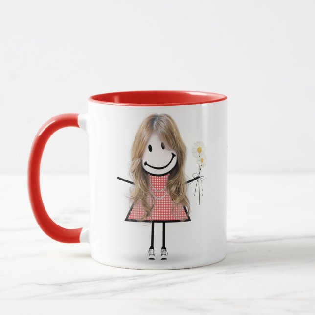 Stick Figure Girl with Daisies and Quote  Mug (Left)