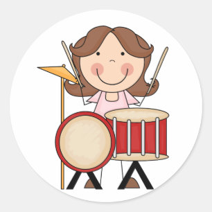 Stick Figure Girl With Drums Classic Round Sticker