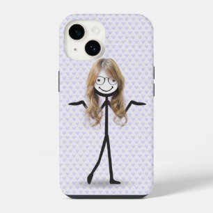 Stick Figure Girl With Hair and Glasses iPhone 14 Case