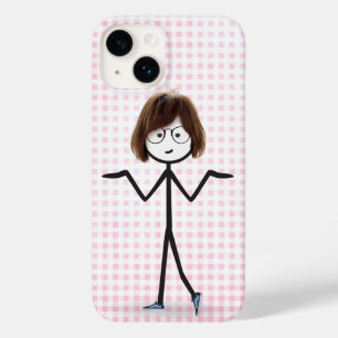 Stick Figure Girl With Sneakers On Gingham Case-Mate iPhone 14 Case