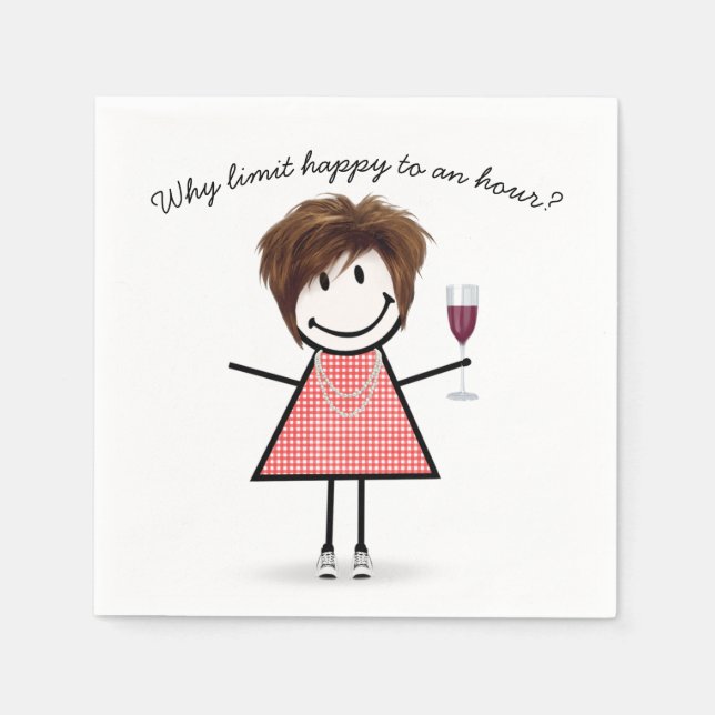 Stick Figure Girl With Wine Glass and Quote Napkin (Front)