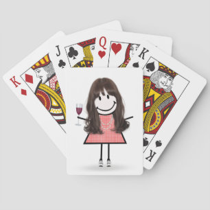Stick Figure Girl with Wine Glass Playing Cards