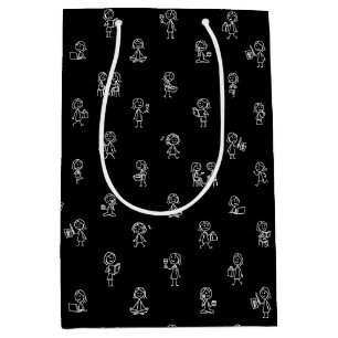 Stick Figure Girls Everyday Life – White on Black Medium Gift Bag