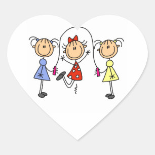 Stick Figure GIrls Jumping Rope Heart Sticker