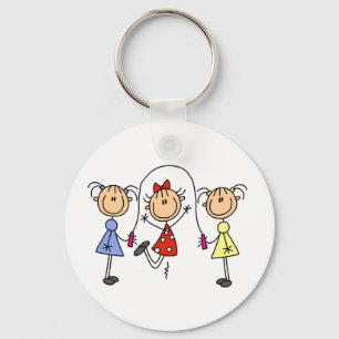 Stick Figure GIrls Jumping Rope Key Ring