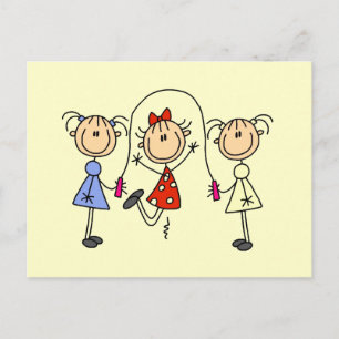 Stick Figure GIrls Jumping Rope Postcard