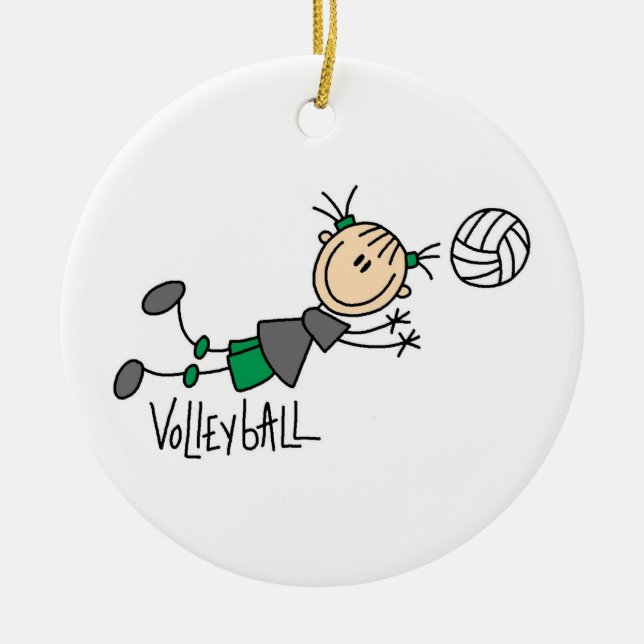 Stick Figure Girls Volleyball T-shirts and Gifts Ceramic Tree Decoration (Front)