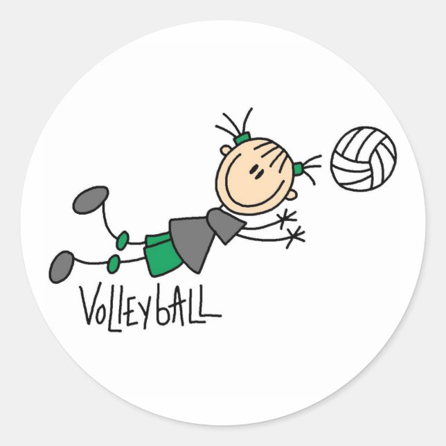 Stick Figure Girls Volleyball T-shirts and Gifts Classic Round Sticker (Front)