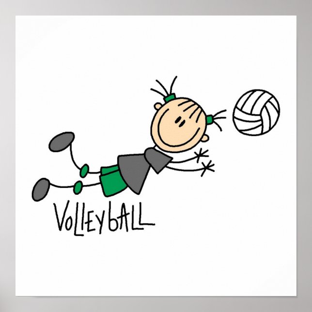Stick Figure Girls Volleyball T-shirts and Gifts Poster (Front)