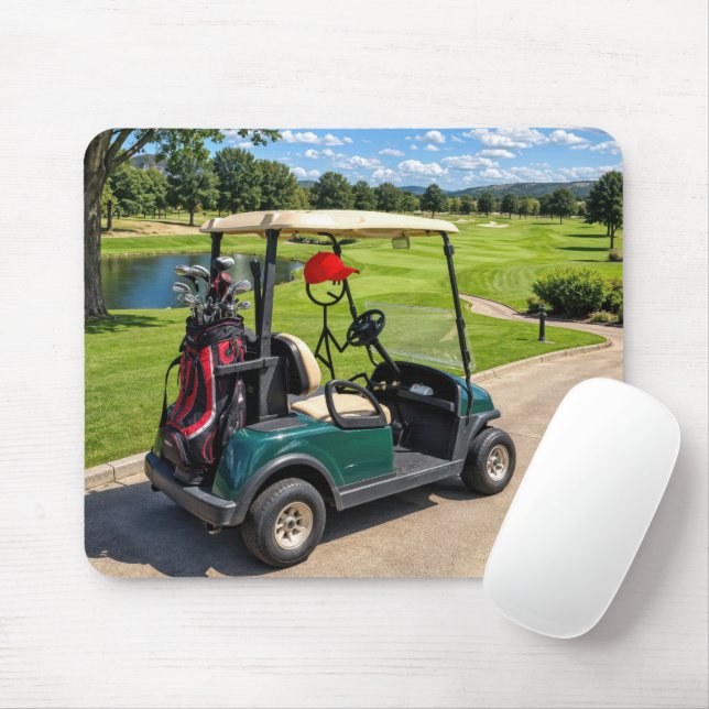 Stick Figure Golfer in a Golf Cart Mouse Pad (With Mouse)