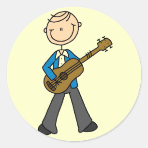 Stick Figure Guitar Player Tshirts and Gifts Classic Round Sticker