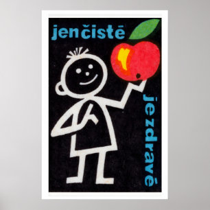 Stick Figure Holding Apple Matchbox Art Print