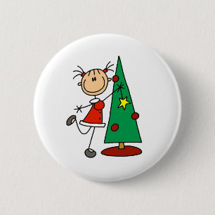 Stick Figure Holiday  Tree 6 Cm Round Badge