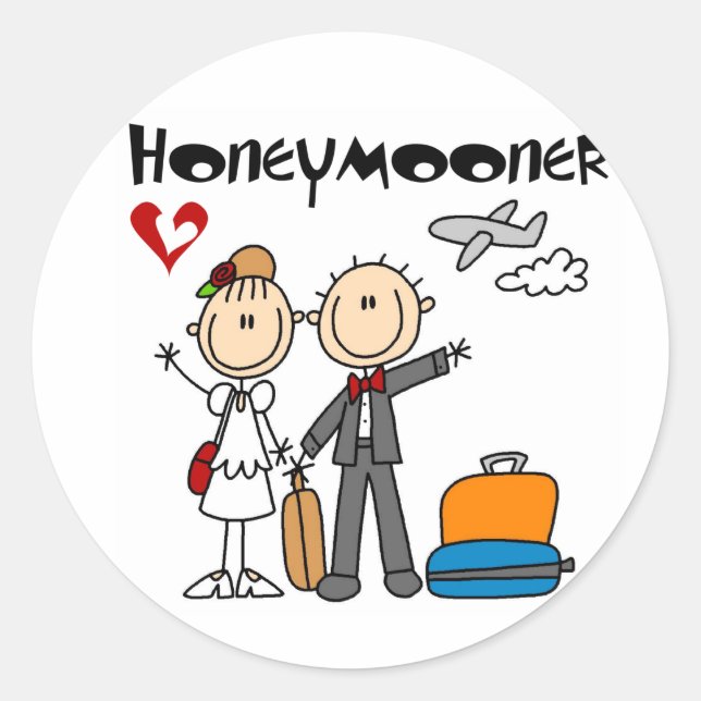 Stick Figure Honeymooner T-shirts and Gifts Classic Round Sticker (Front)